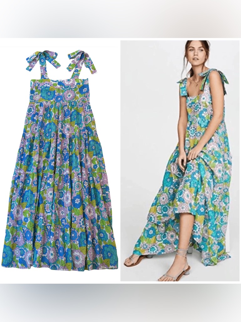 Vibrant Retro Floral Boho 100% Cotton Tiered Maxi Dress - It M, Fits Like Us 6-8
